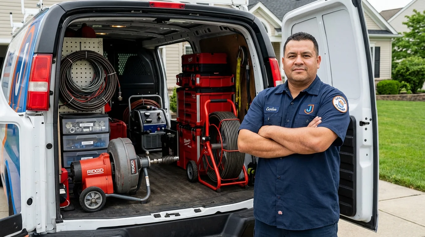 Professional drain cleaning equipment and Johns Plumbing LLC plumber in Peebles