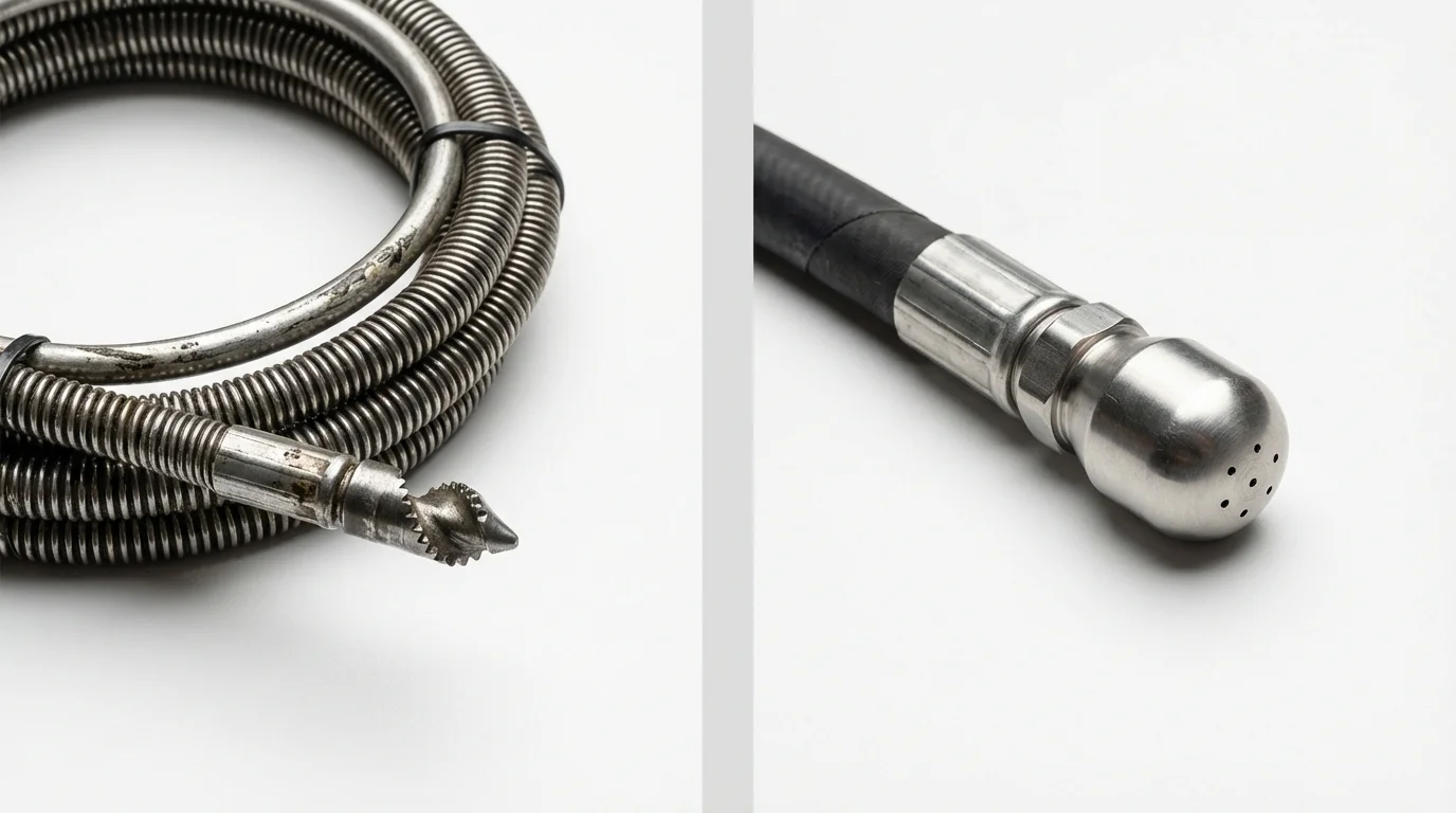 Drain snake cable and hydro jetting nozzle used for drain cleaning in Peebles, OH