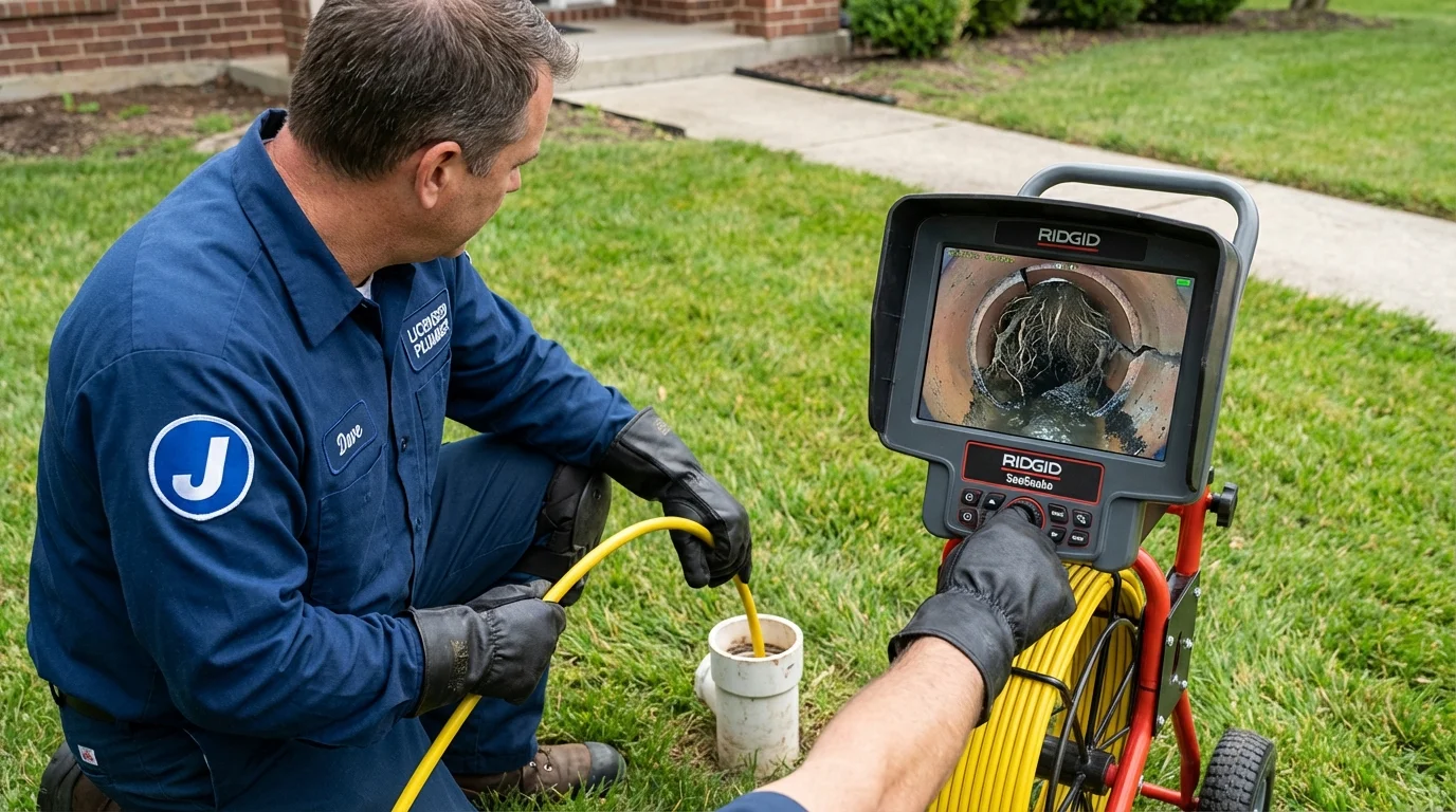 Sewer camera inspection being performed by Johns Plumbing LLC in Peebles