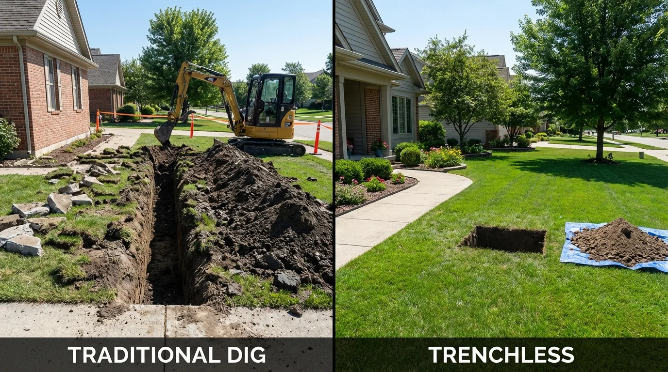 Trenchless sewer repair with minimal yard damage versus traditional excavation in Peebles, OH